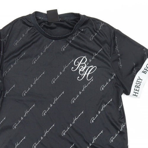 Beck & Hersey Mens Black Geometric Polyester  T-Shirt Size M Crew Neck