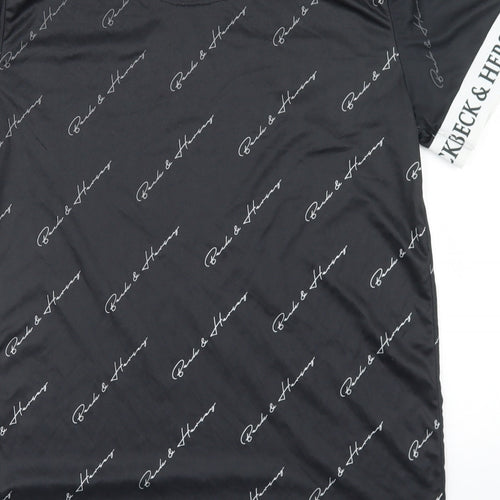 Beck & Hersey Mens Black Geometric Polyester  T-Shirt Size M Crew Neck
