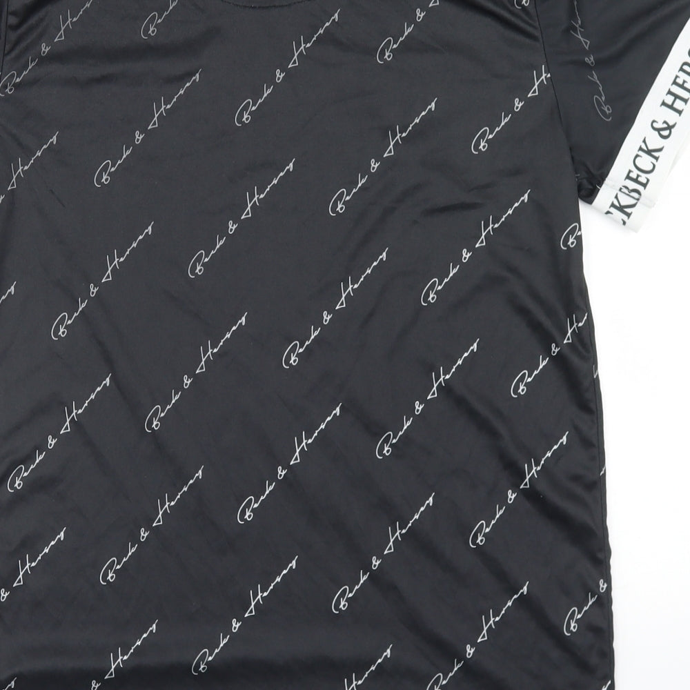 Beck & Hersey Mens Black Geometric Polyester  T-Shirt Size M Crew Neck