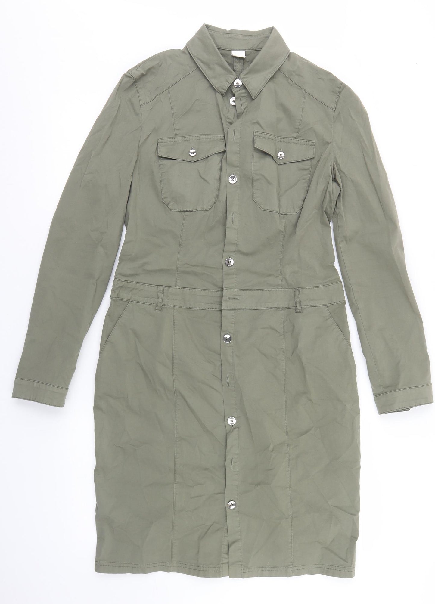 HUGO BOSS Womens Green  Cotton Shirt Dress  Size 12  Collared Button