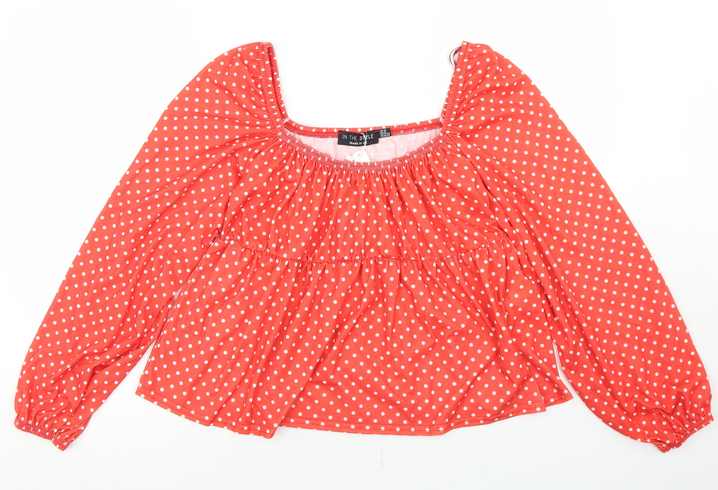 In the Style Womens Red Polka Dot Polyester Cropped Blouse Size 18 Square Neck - Peplum