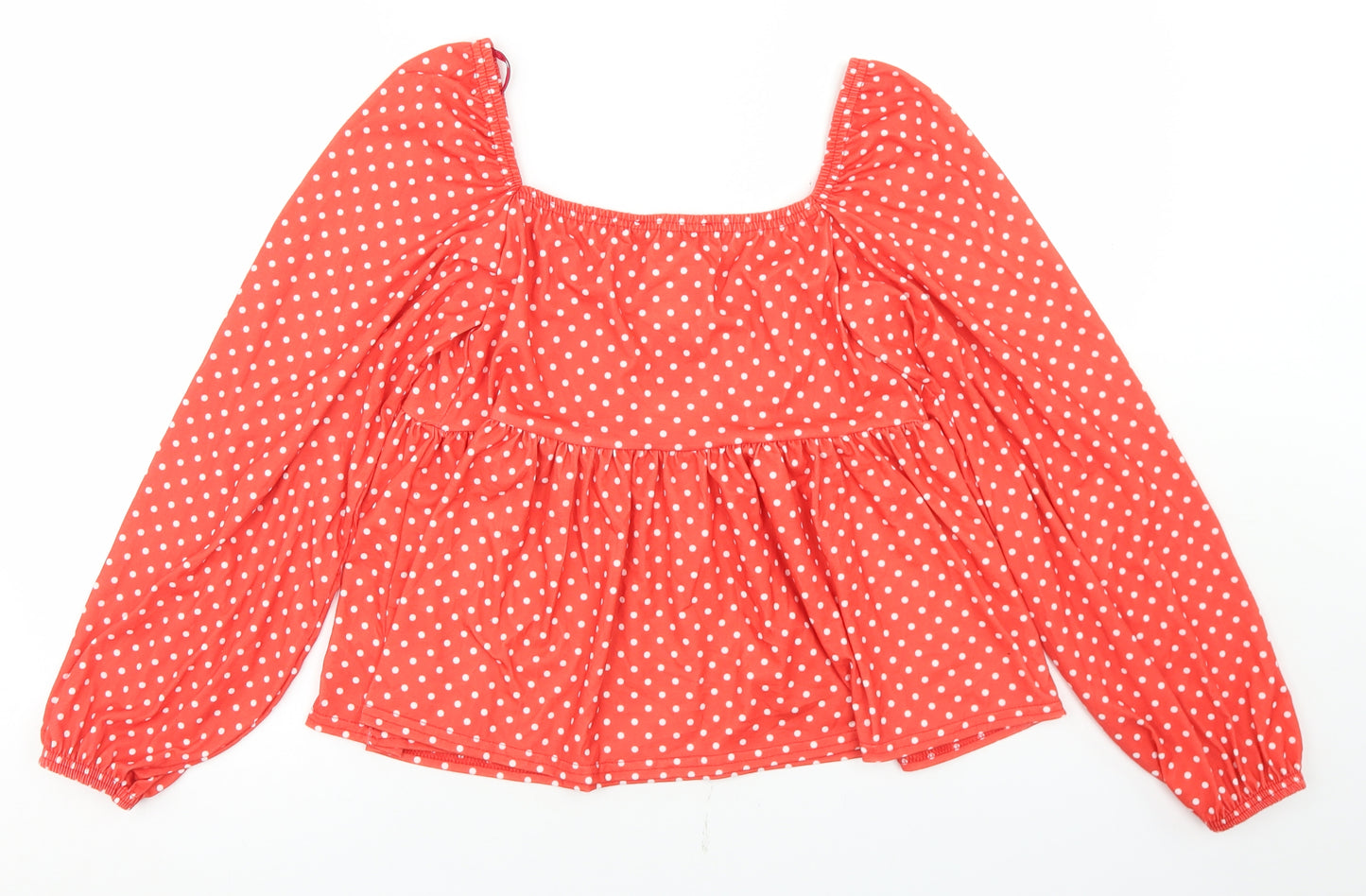 In the Style Womens Red Polka Dot Polyester Cropped Blouse Size 18 Square Neck - Peplum