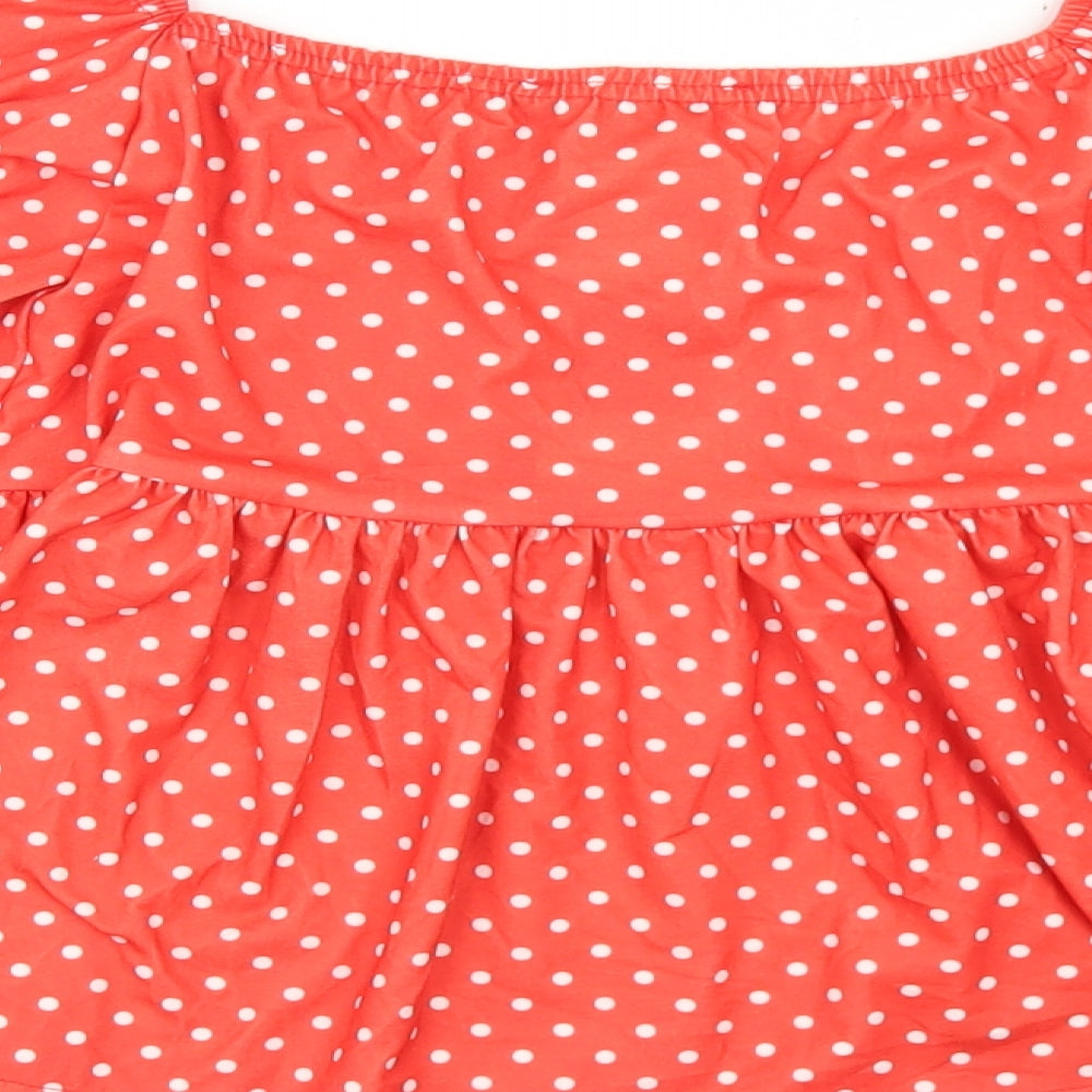 In the Style Womens Red Polka Dot Polyester Cropped Blouse Size 18 Square Neck - Peplum