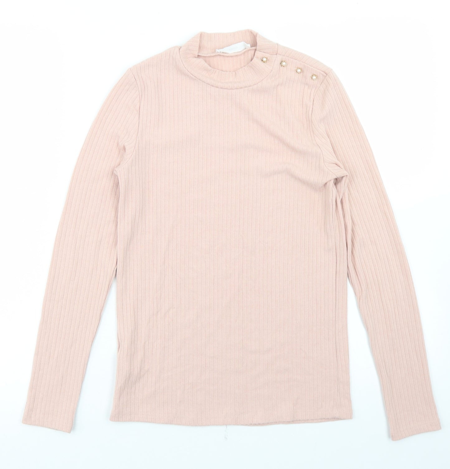 Mango Womens Pink  Polyester Basic T-Shirt Size S Mock Neck