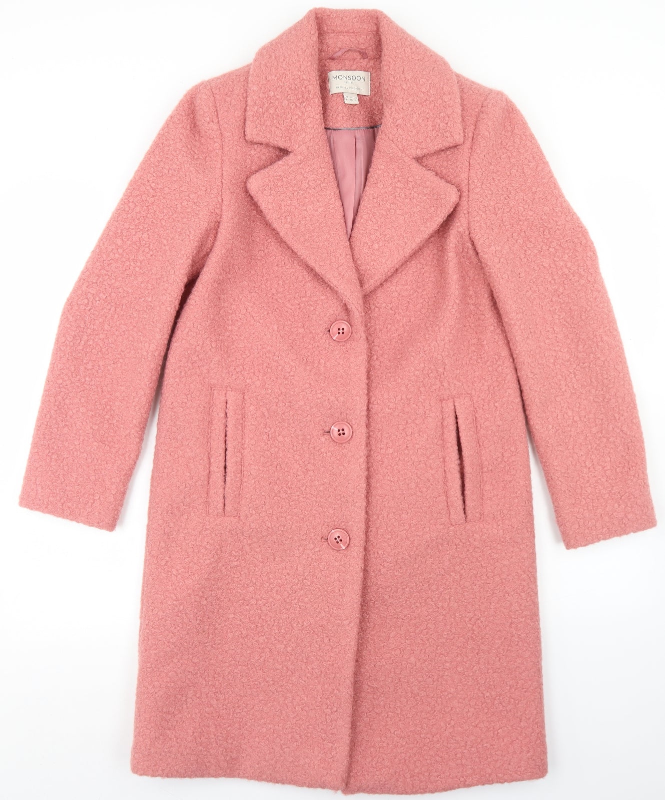 Monsoon Womens Pink   Overcoat Coat Size 8  Button