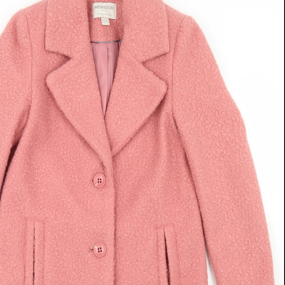 Monsoon Womens Pink   Overcoat Coat Size 8  Button