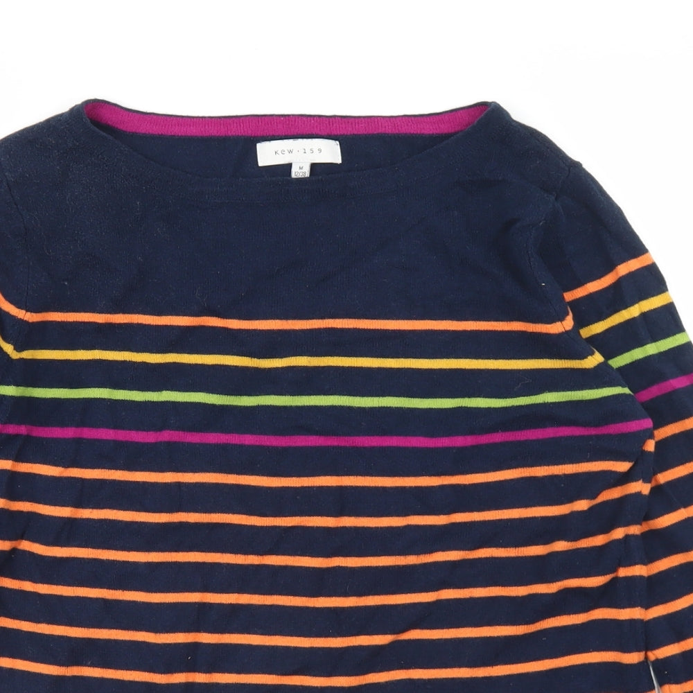 Kew 159 Womens Blue Crew Neck Striped Cotton Pullover Jumper Size 12