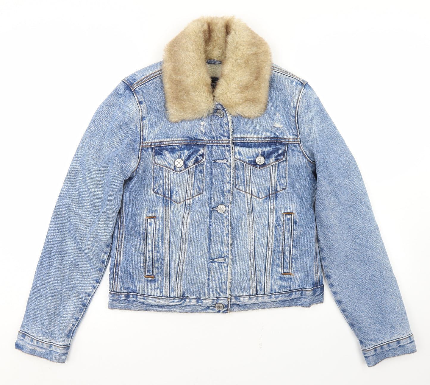 Abercrombie & Fitch Womens Blue   Jacket  Size S  Button - Faux Fur Lining