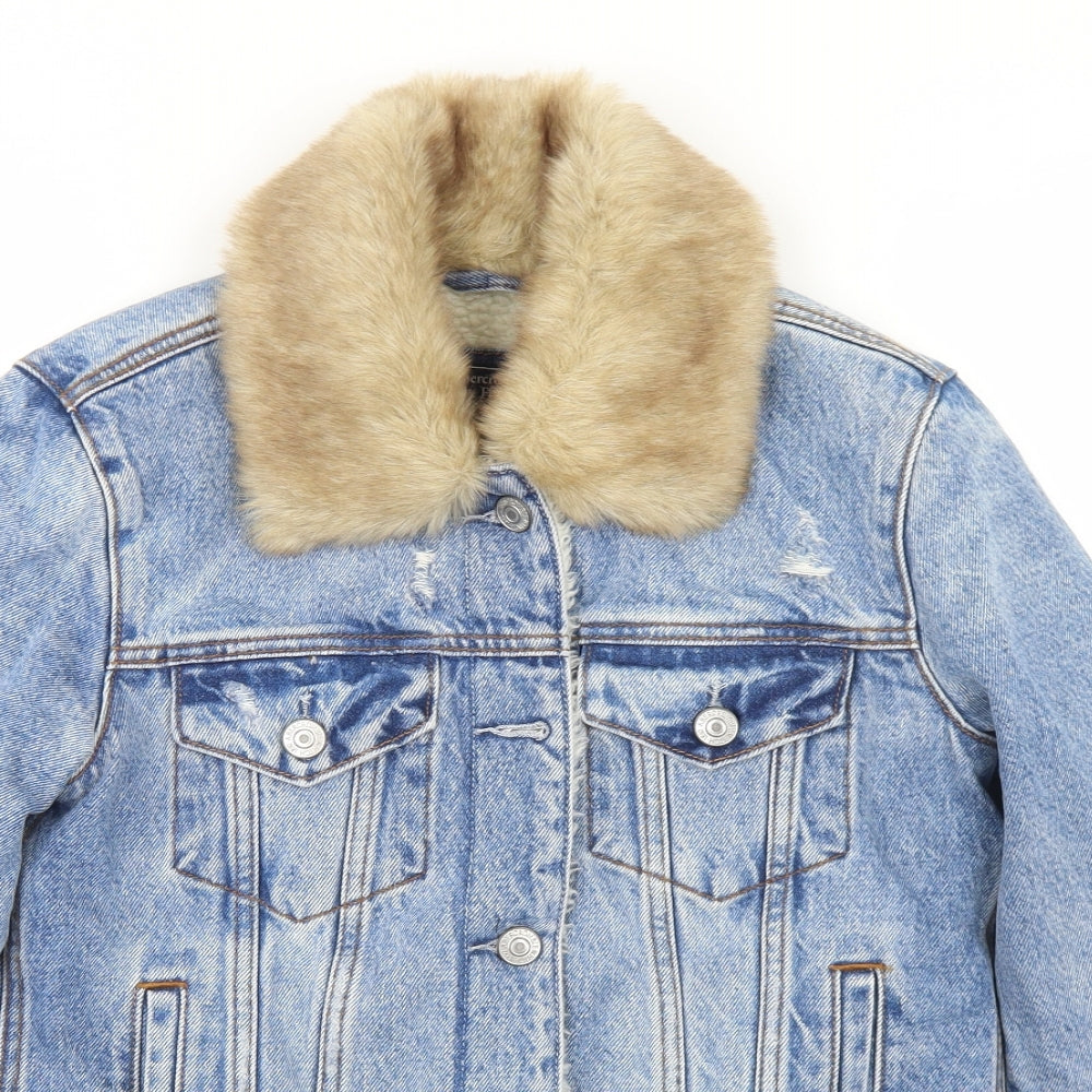 Abercrombie & Fitch Womens Blue   Jacket  Size S  Button - Faux Fur Lining