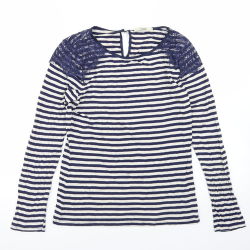 Oasis Womens Blue Striped Polyester Basic T-Shirt Size M Round Neck - Lace Trim