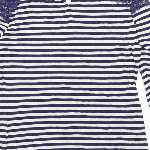 Oasis Womens Blue Striped Polyester Basic T-Shirt Size M Round Neck - Lace Trim