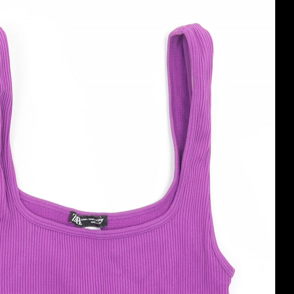 Zara Womens Purple  Polyamide Cropped Tank Size M Round Neck