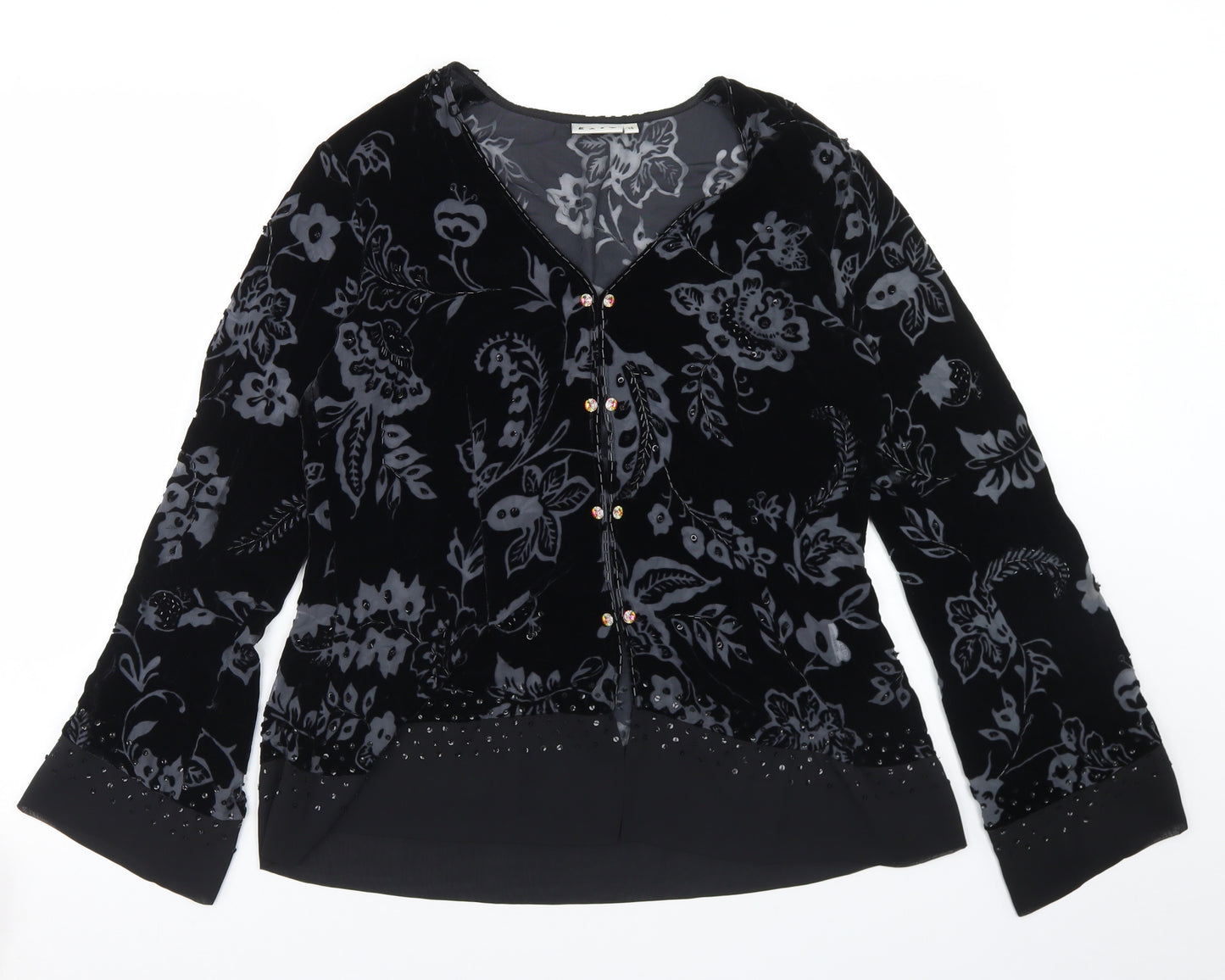 EAST Womens Black Paisley Viscose Basic Blouse Size 14 V-Neck
