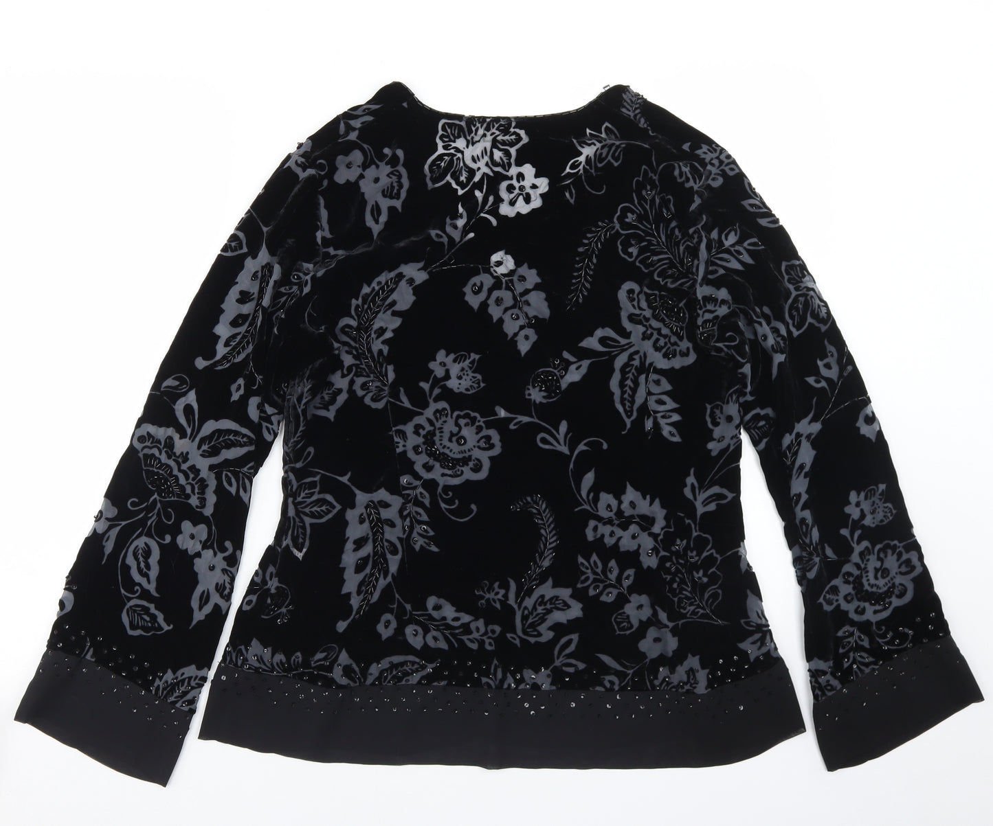 EAST Womens Black Paisley Viscose Basic Blouse Size 14 V-Neck