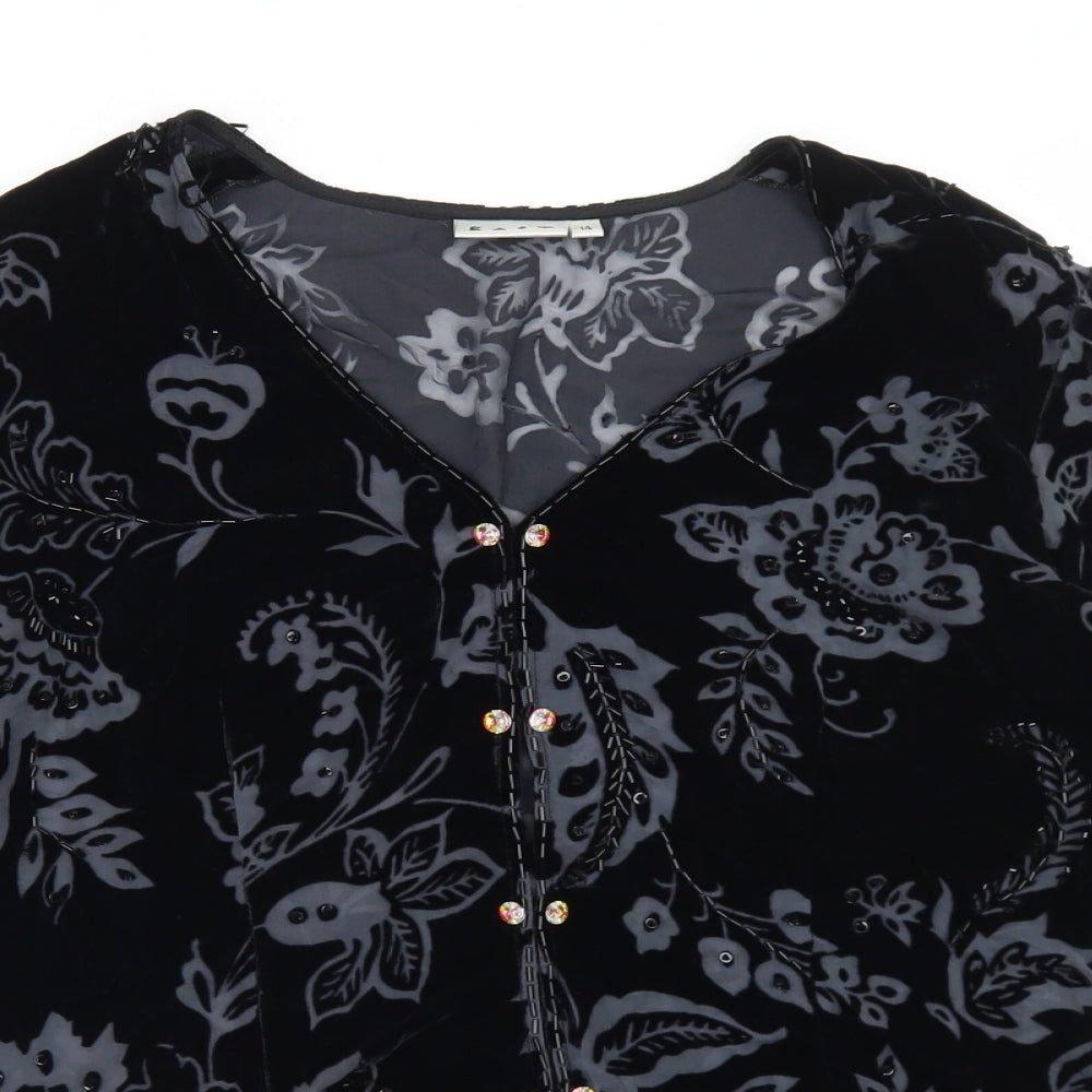 EAST Womens Black Paisley Viscose Basic Blouse Size 14 V-Neck