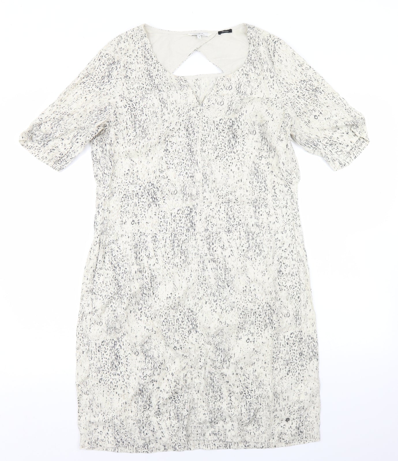 Sandwich Womens Beige Animal Print Linen Pencil Dress  Size 10  Round Neck Zip