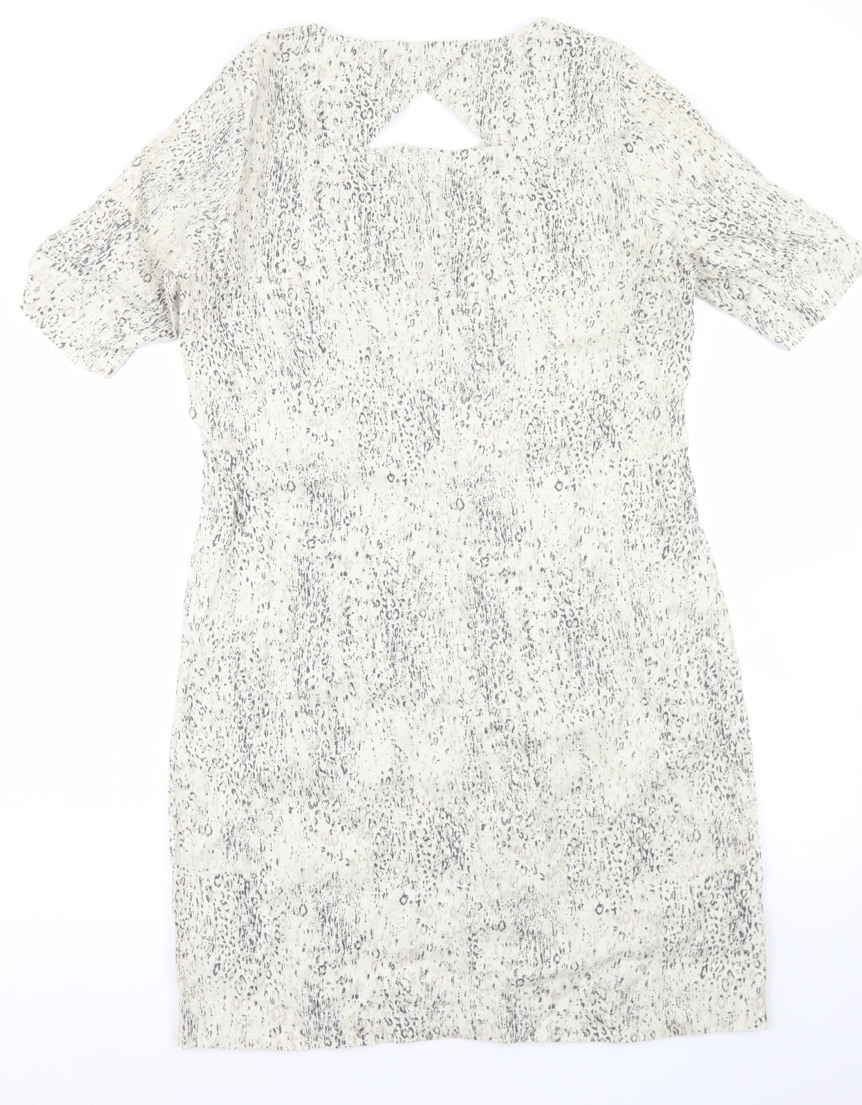 Sandwich Womens Beige Animal Print Linen Pencil Dress  Size 10  Round Neck Zip