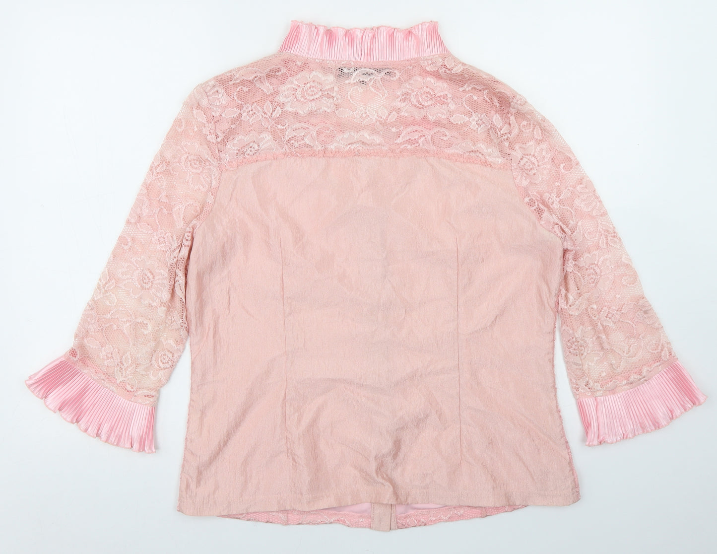 Dancing Couture Womens Pink  Nylon Basic Button-Up Size L V-Neck - Lace Overlay