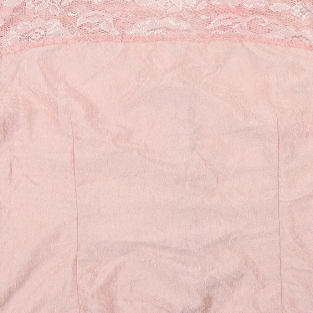 Dancing Couture Womens Pink  Nylon Basic Button-Up Size L V-Neck - Lace Overlay