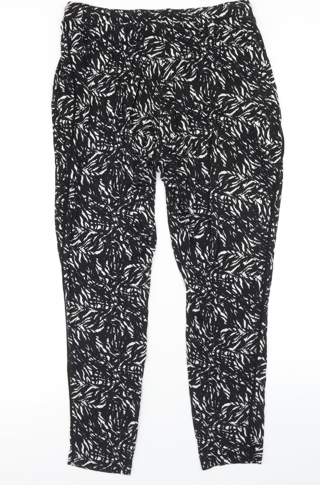 F&F Womens Black Geometric Viscose Harem Trousers Size 14 L26 in Regular Drawstring