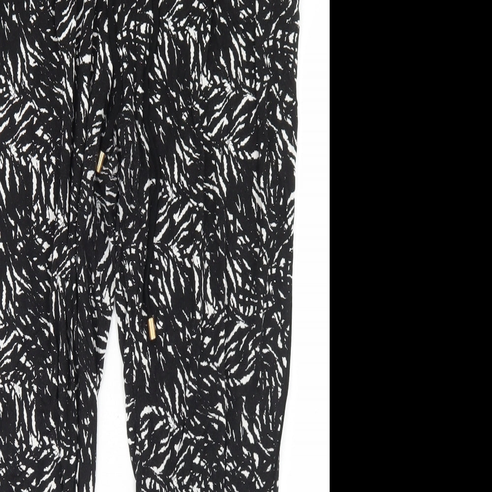 F&F Womens Black Geometric Viscose Harem Trousers Size 14 L26 in Regular Drawstring