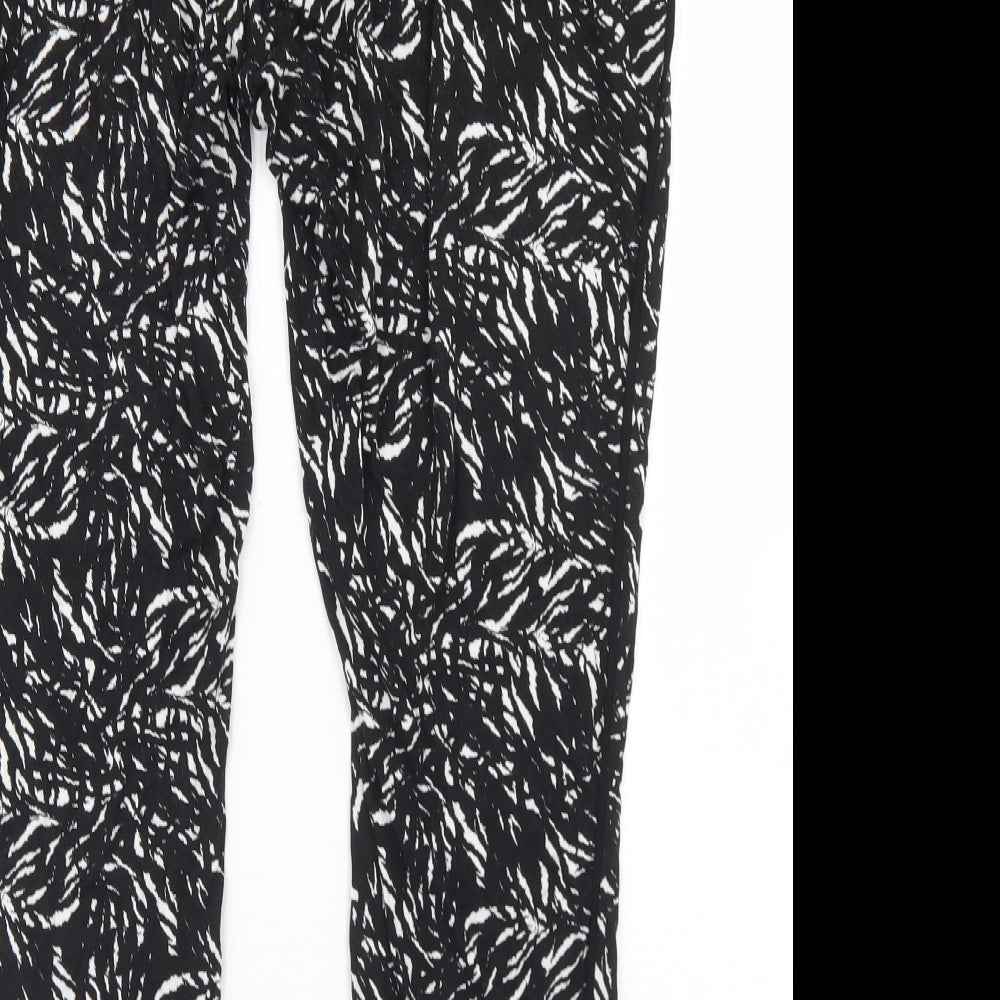 F&F Womens Black Geometric Viscose Harem Trousers Size 14 L26 in Regular Drawstring