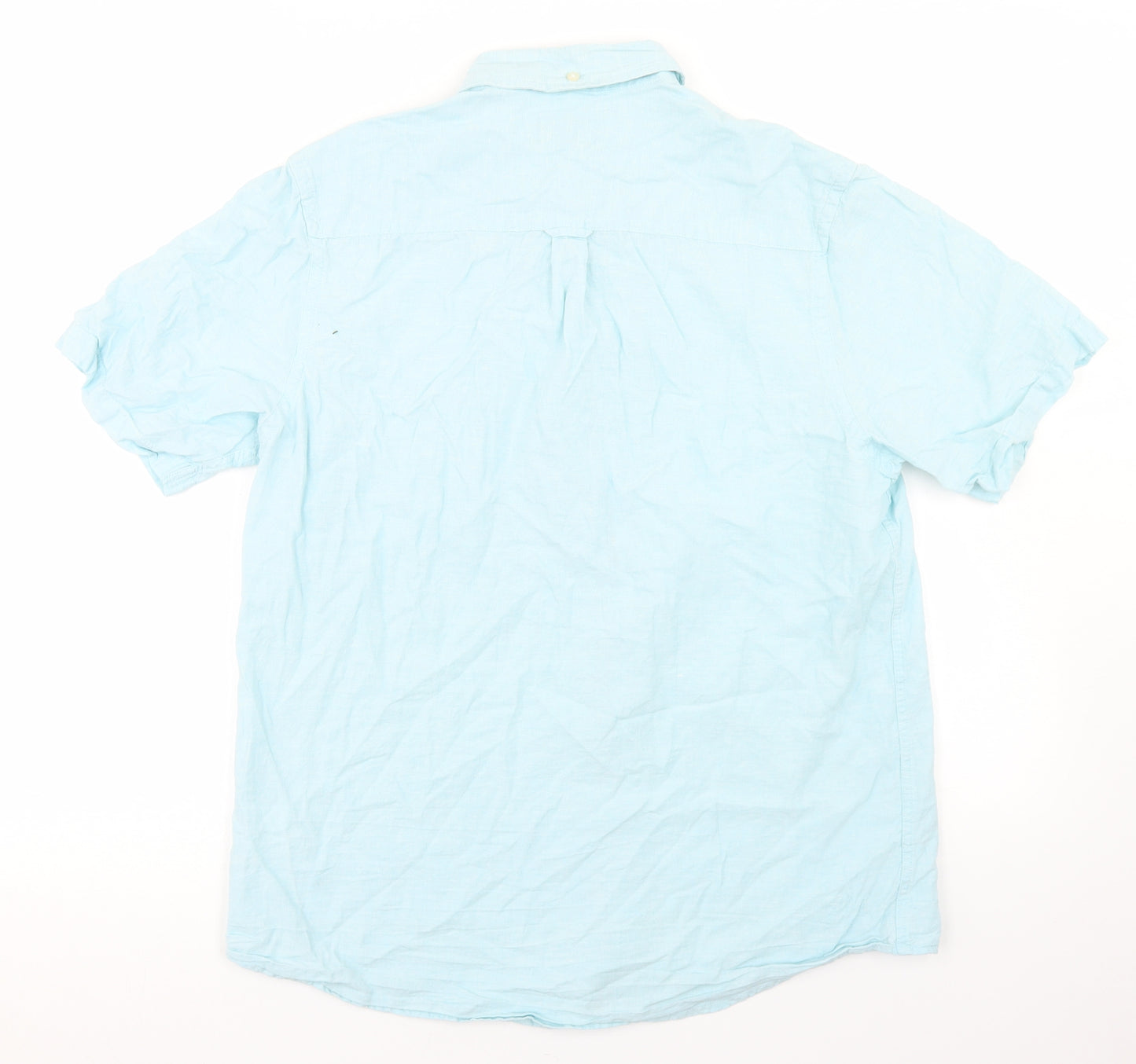Charles Wilson Mens Blue  Linen  Button-Up Size M Collared Button