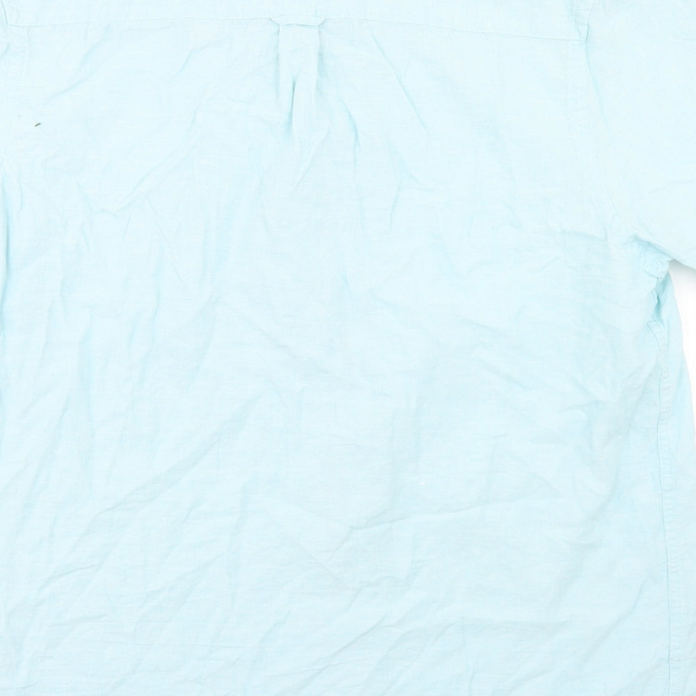 Charles Wilson Mens Blue  Linen  Button-Up Size M Collared Button