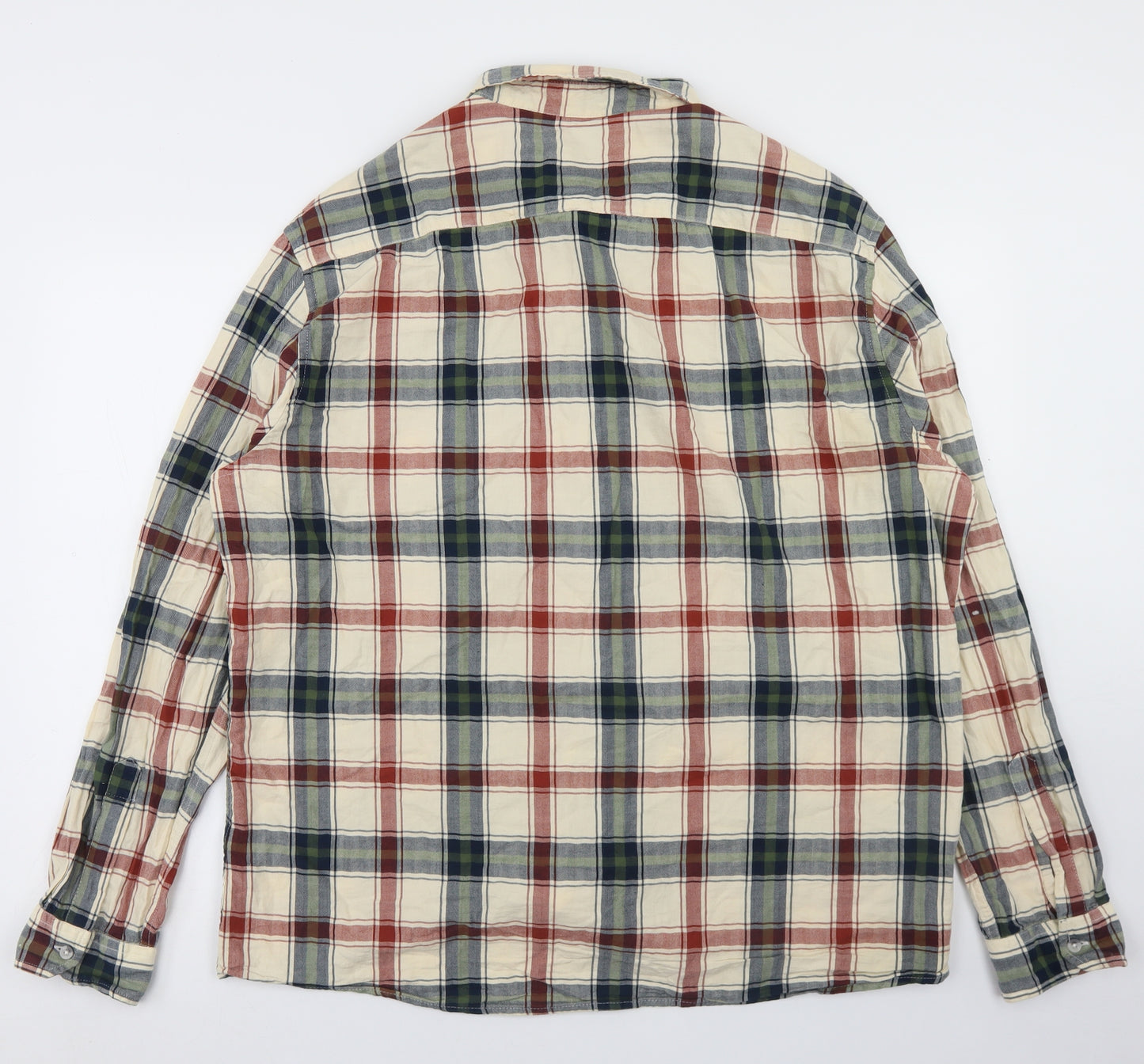 George Mens Beige Plaid Cotton  Button-Up Size 2XL Collared Button