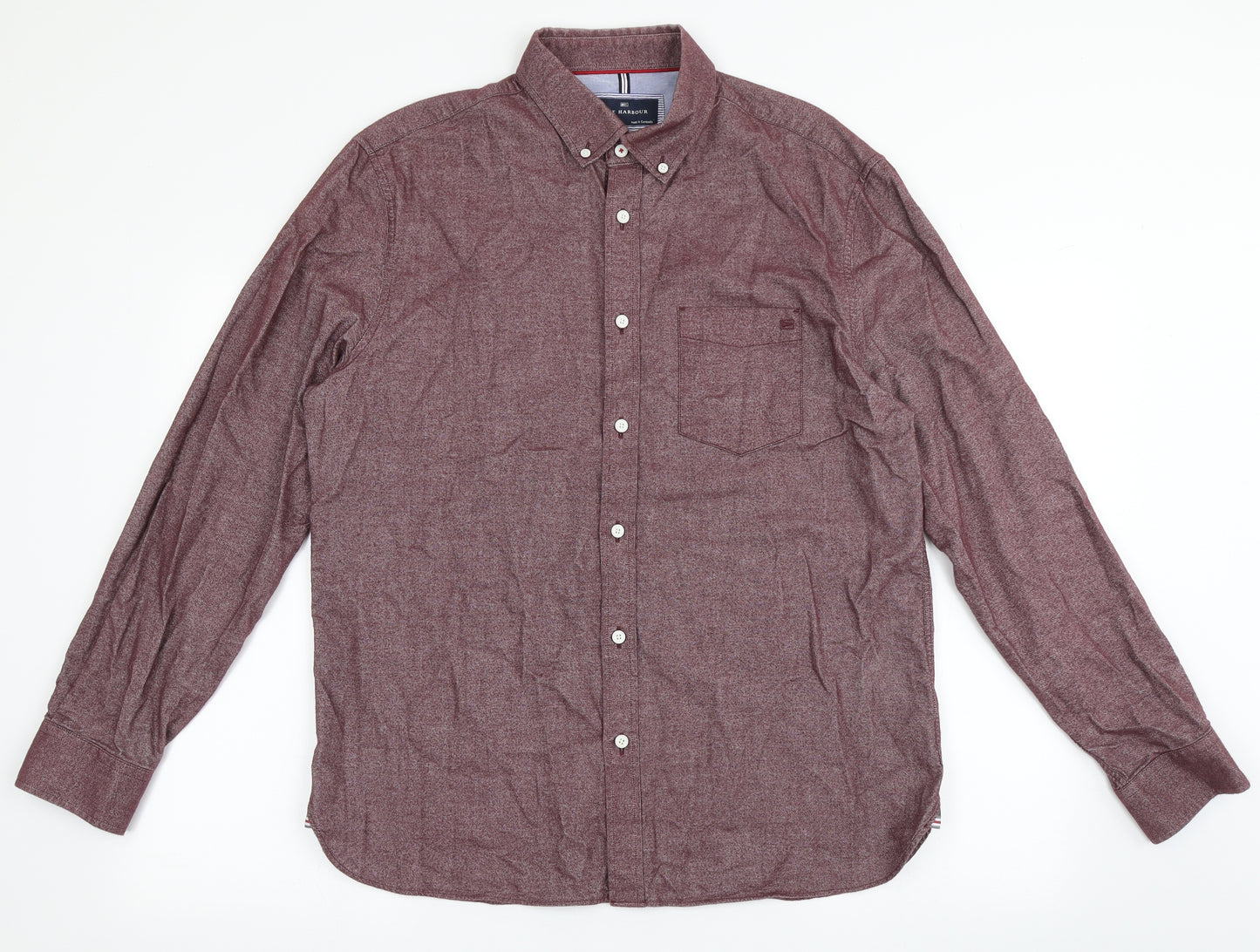 Blue Harbour Mens Red  Cotton  Button-Up Size L Collared Button