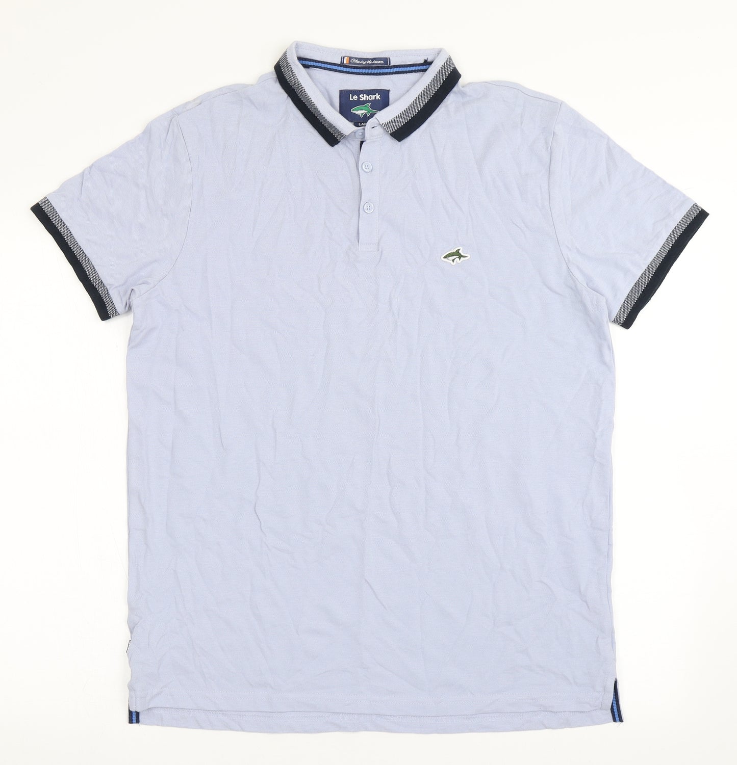 Le Shark Mens Blue  100% Cotton  Polo Size L Collared Button