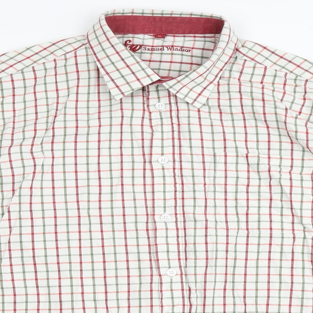 Samuel Windsor Mens Ivory Check Cotton  Button-Up Size XL Collared Button