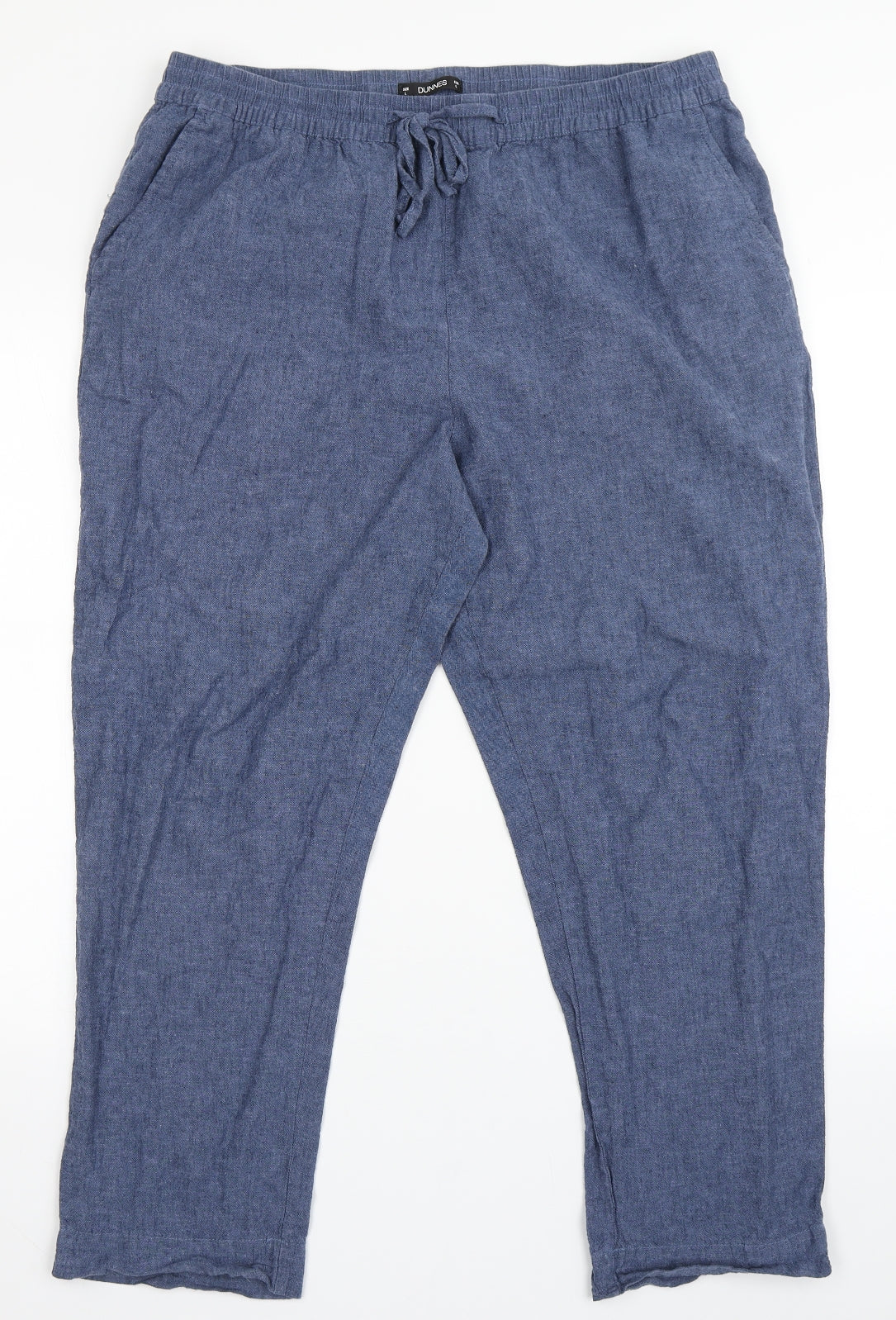 Dunnes Stores Womens Blue  Linen Trousers  Size L L27 in Regular Drawstring
