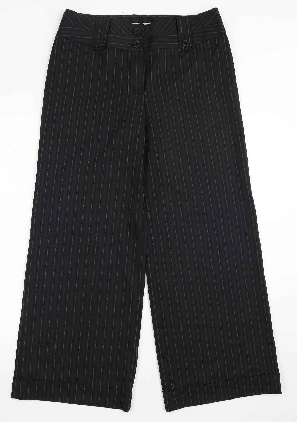 NEXT Womens Black Striped Polyester Trousers  Size 12 L28 in Regular Button