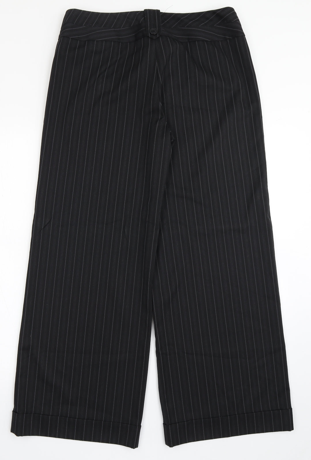 NEXT Womens Black Striped Polyester Trousers  Size 12 L28 in Regular Button