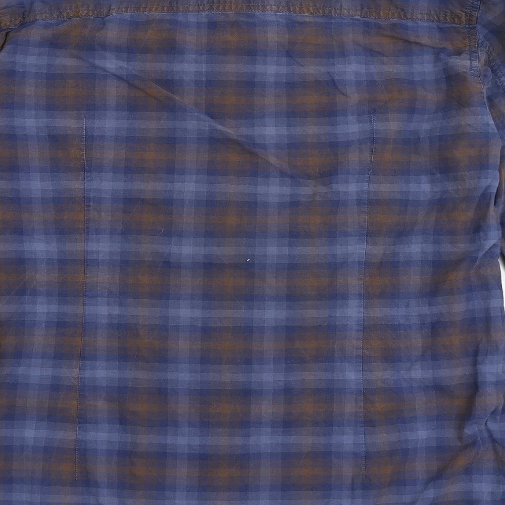 Firetrap Mens Blue Check Cotton  Button-Up Size XL Collared Button