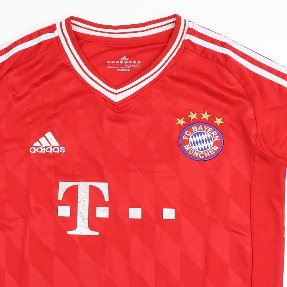 adidas Womens Red  Polyester Jersey T-Shirt Size L V-Neck Pullover - FC Bayern Munchen