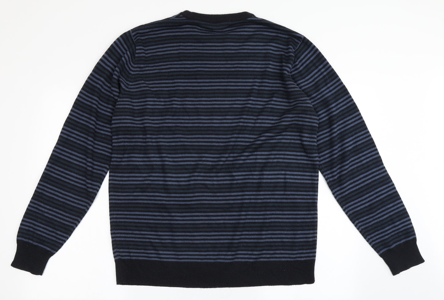 Cedar Wood State Mens Blue Round Neck Striped Acrylic Pullover Jumper Size XL