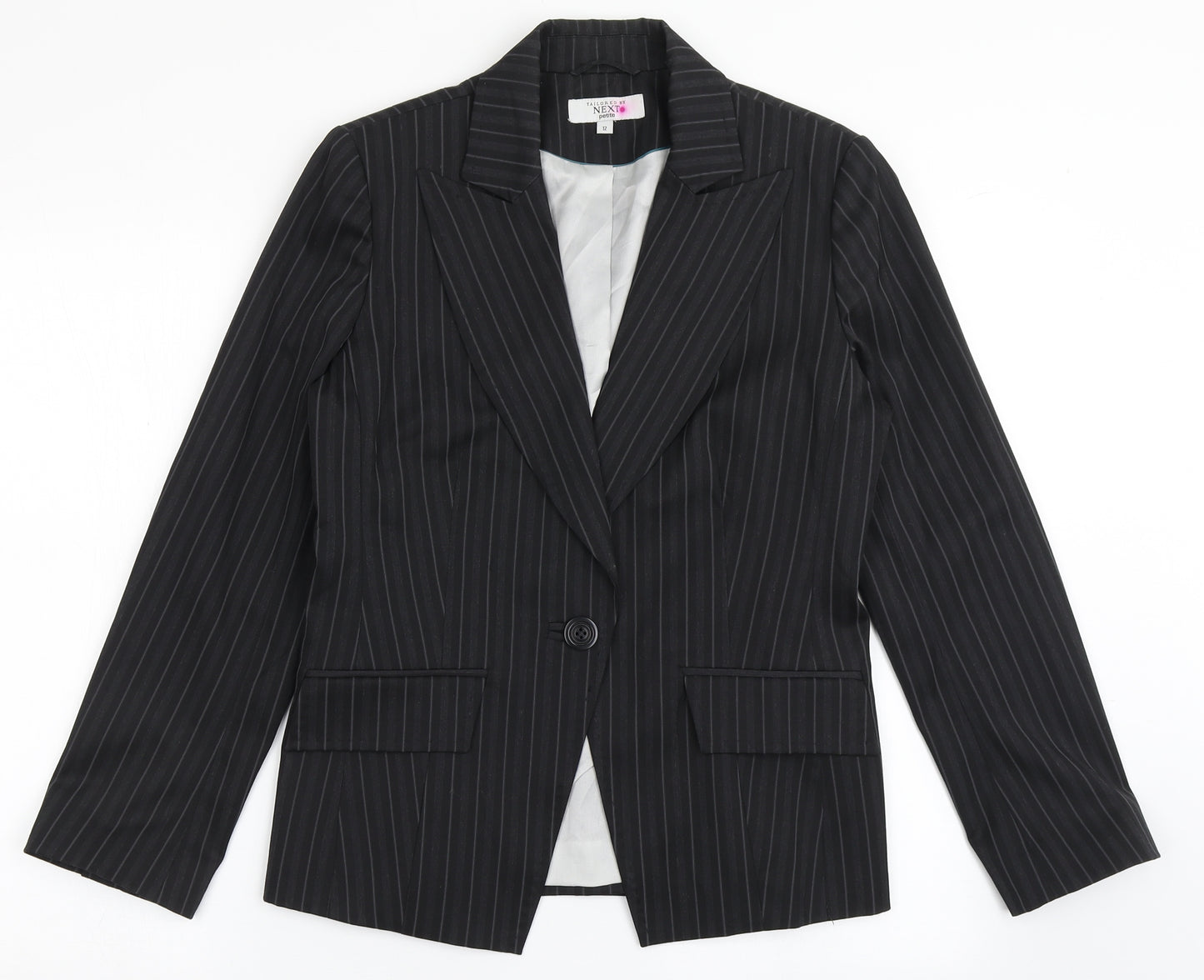 NEXT Womens Black Striped Polyester Jacket Blazer Size 12   - Tailored Fit