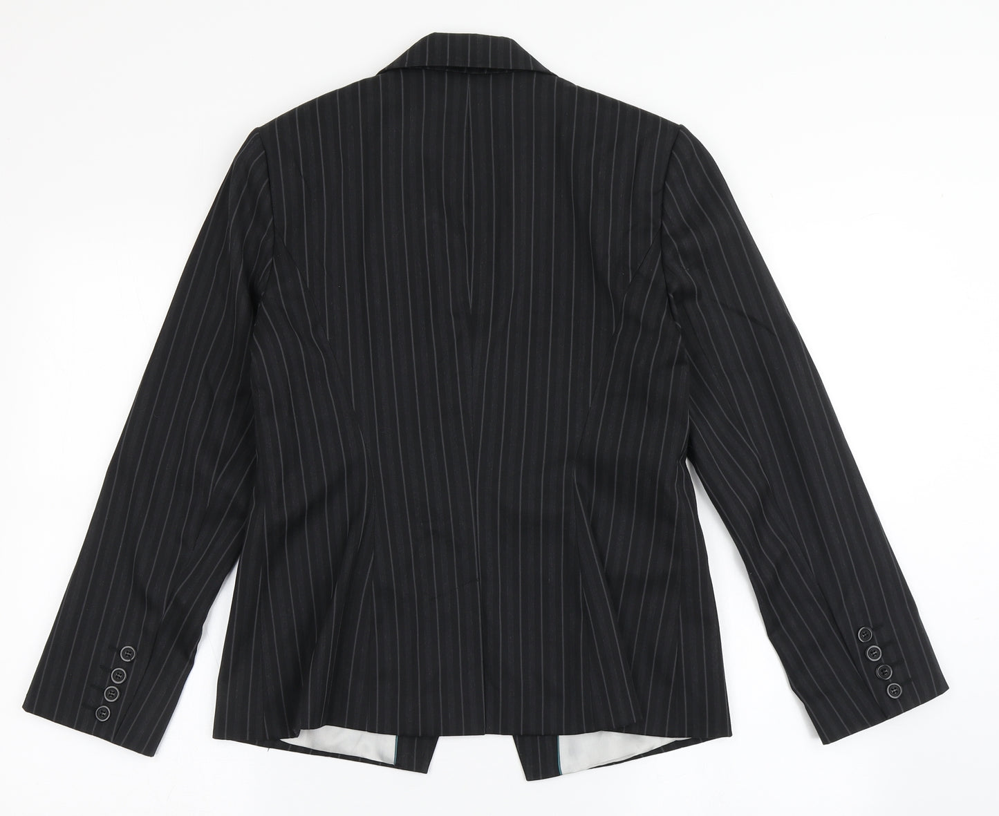 NEXT Womens Black Striped Polyester Jacket Blazer Size 12   - Tailored Fit