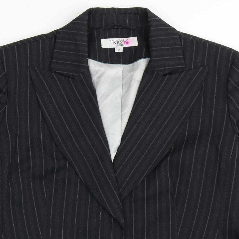 NEXT Womens Black Striped Polyester Jacket Blazer Size 12   - Tailored Fit