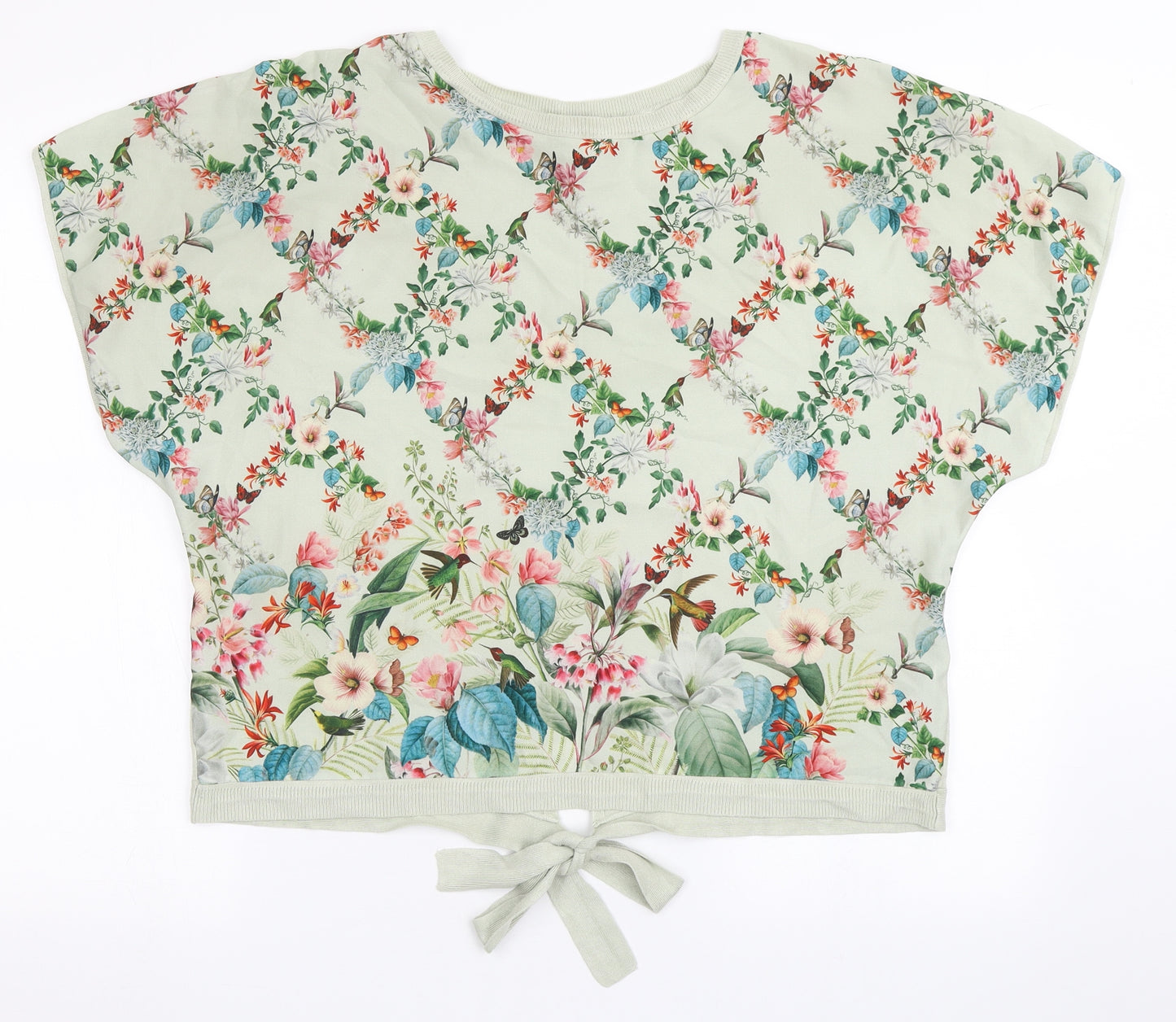 Oasis Womens Green Floral Viscose Basic Button-Up Size M Round Neck