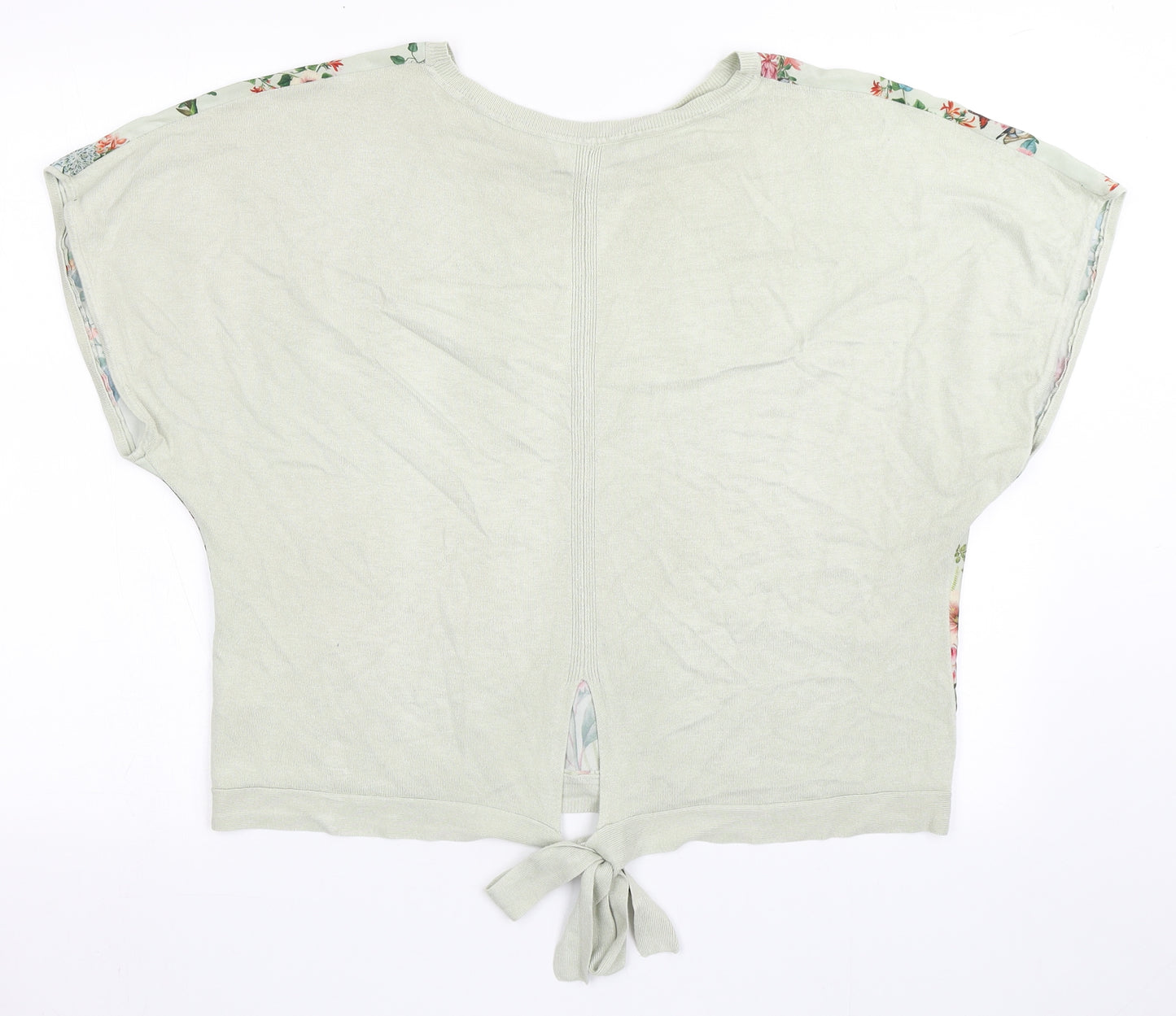 Oasis Womens Green Floral Viscose Basic Button-Up Size M Round Neck