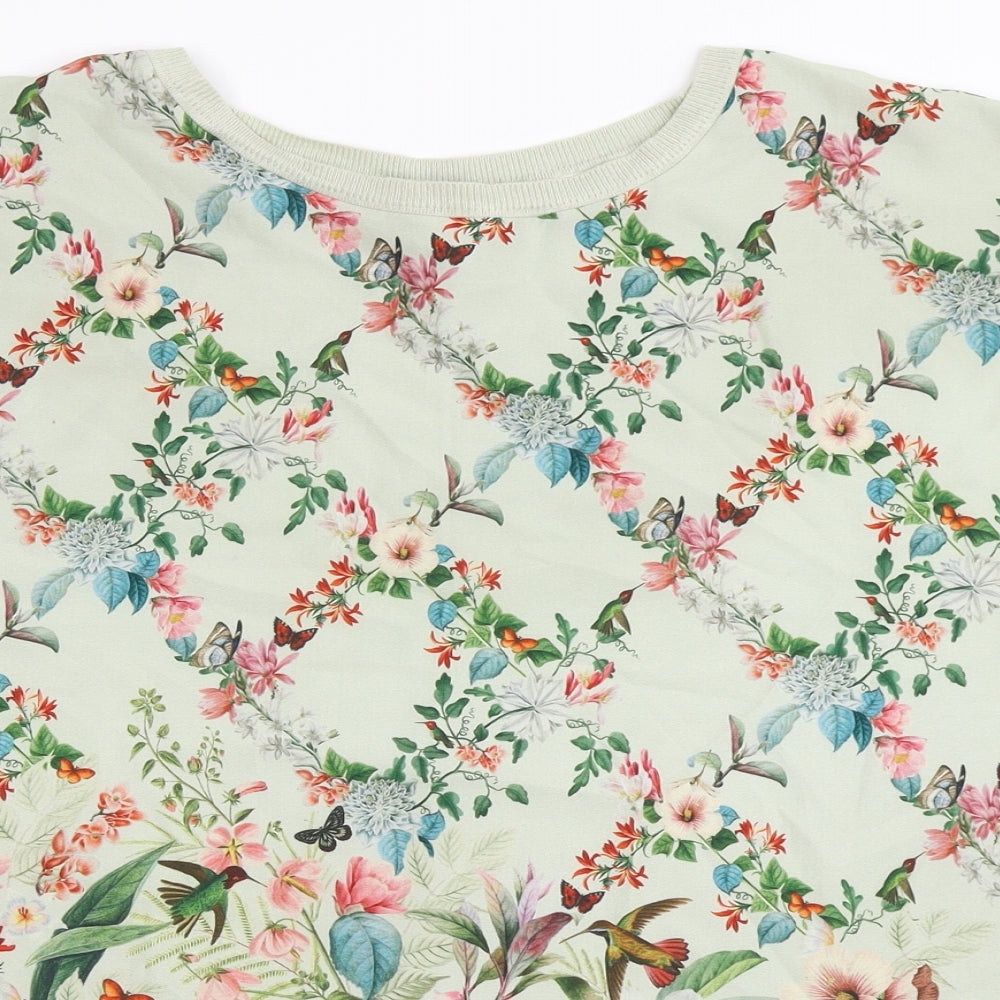Oasis Womens Green Floral Viscose Basic Button-Up Size M Round Neck