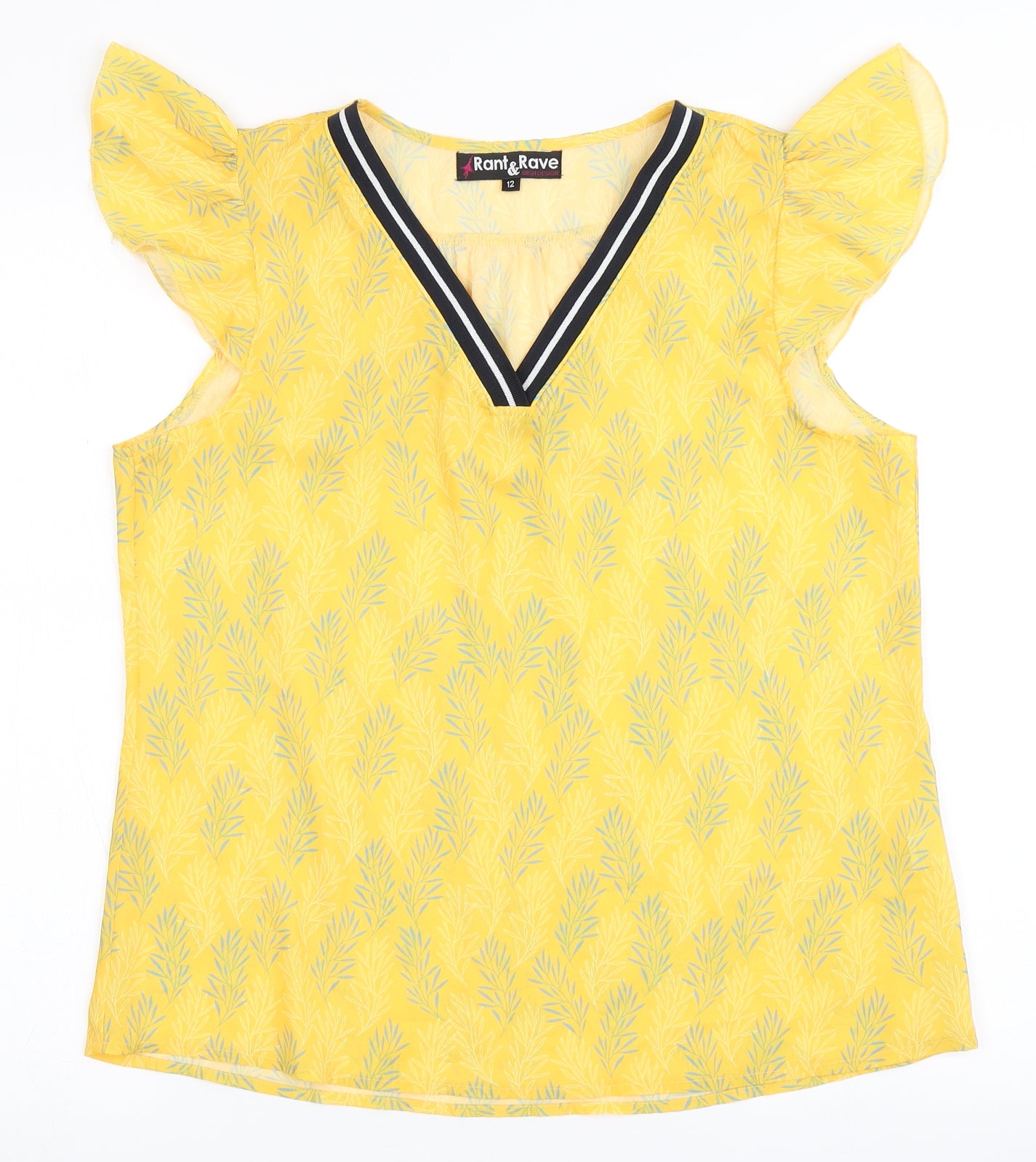 Rant&Rave Womens Yellow  Polyester Basic Blouse Size 12 V-Neck