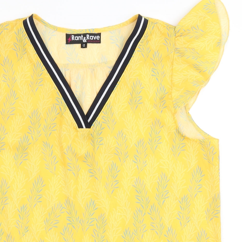 Rant&Rave Womens Yellow  Polyester Basic Blouse Size 12 V-Neck