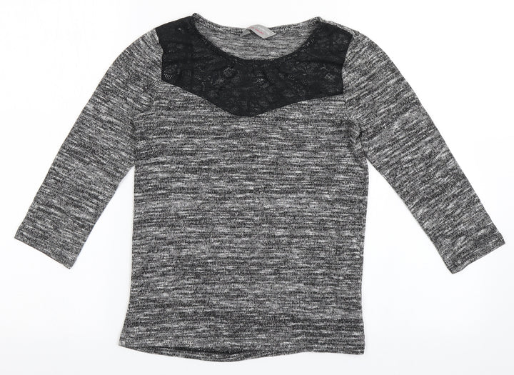 Dorothy Perkins Womens Grey Polyester Basic T-Shirt Size 6 Round Neck