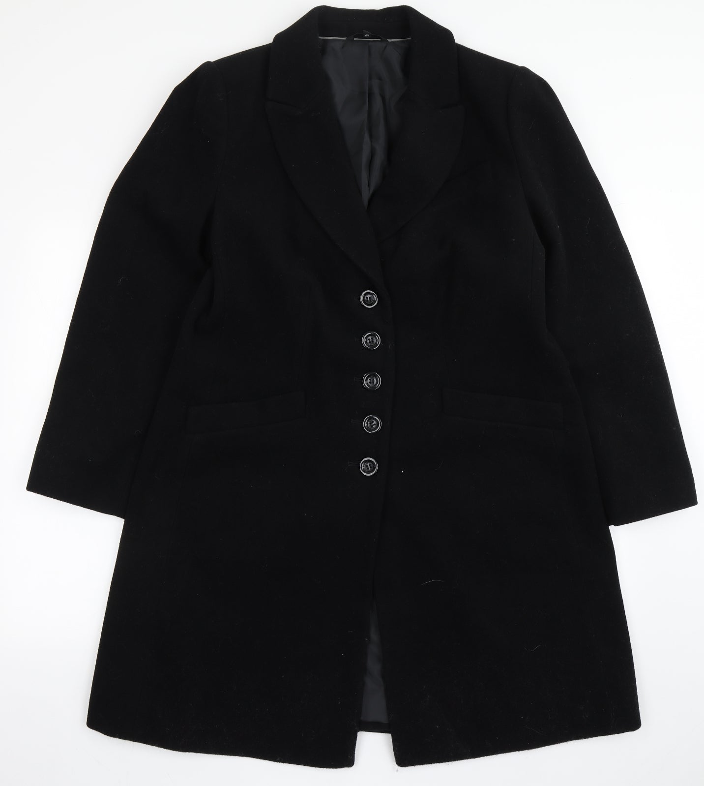 Marks and Spencer Womens Black   Overcoat Coat Size 16  Buckle