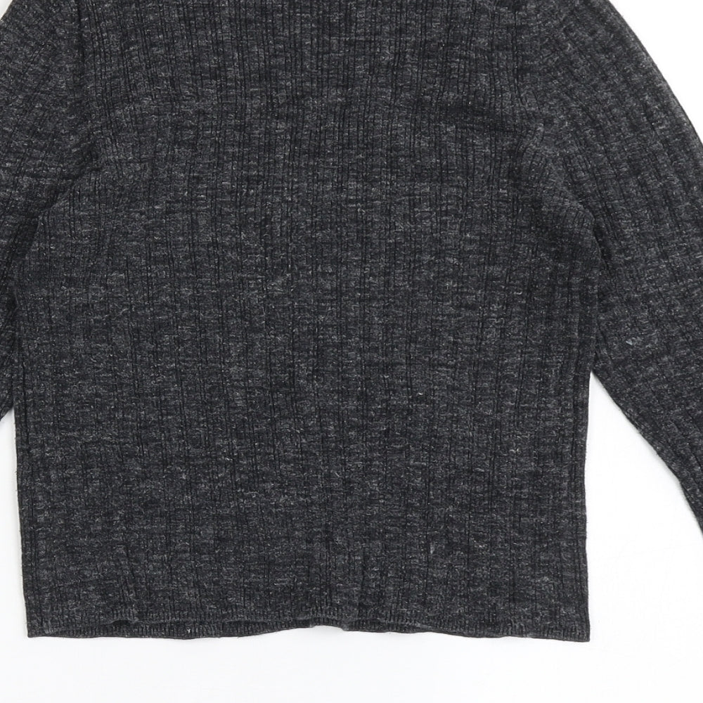 New Look Womens Grey  Cotton Basic T-Shirt Size 10 High Neck
