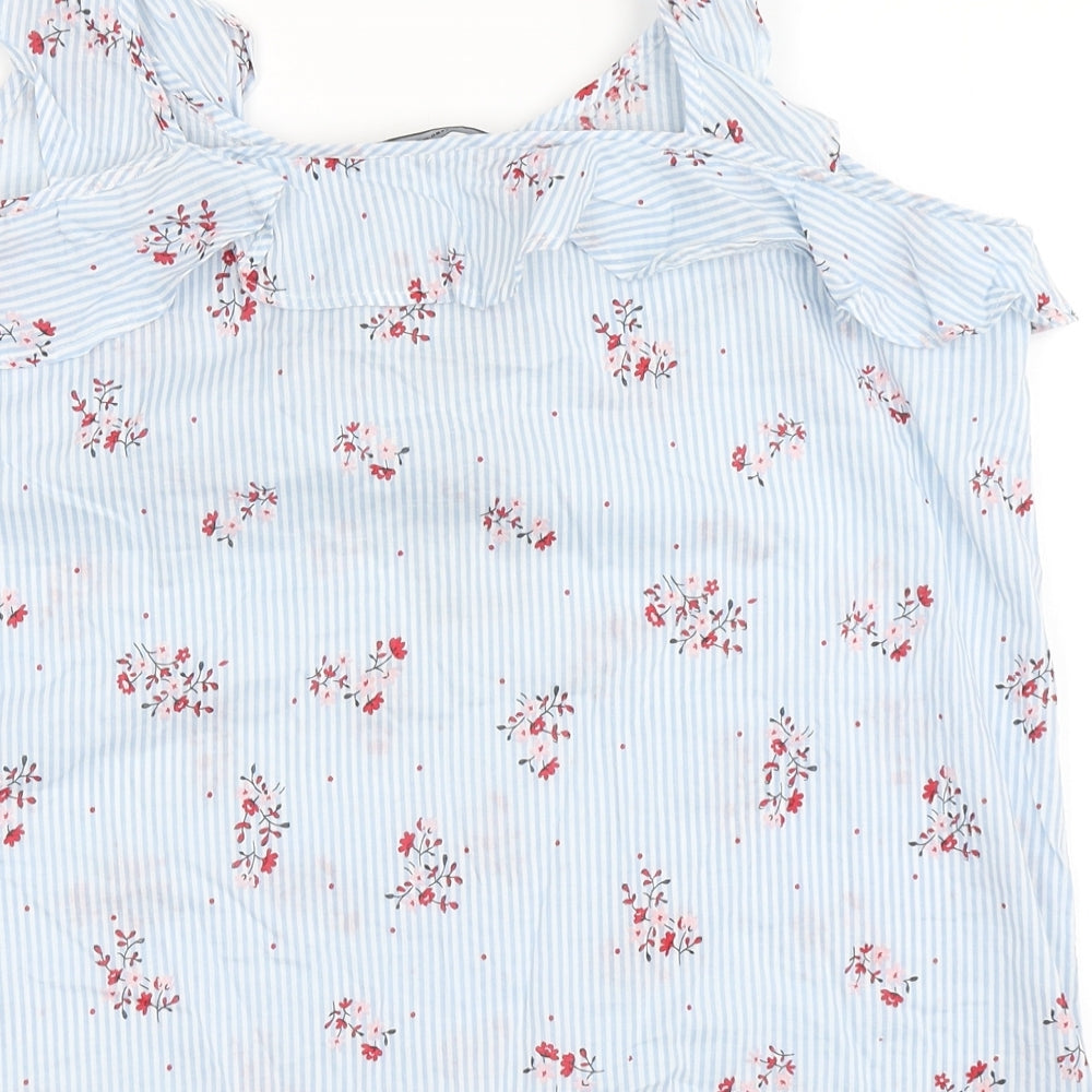 VERO MODA Womens Blue Striped 100% Cotton Basic Blouse Size L Scoop Neck